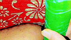 She explores with a cucumber in homemade setup as cute exotic slave