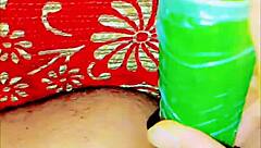 She explores with a cucumber in homemade setup as cute exotic slave