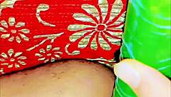 She explores with a cucumber in homemade setup as cute exotic slave