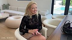 Office slut masturbates at work then gets fucked in blowjob and pussy action