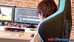 nerdy british dude tricks wannabe pornstar into sucking his monster cock in lingerie