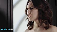 Slender brunette takes it in missionary then gets jizz on her trimmed bush