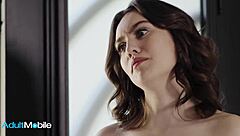 Slender brunette takes it in missionary then gets jizz on her trimmed bush