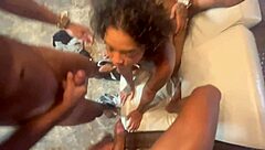 Hey, check out my tattooed Latina stepdaughter thinking she was alone but ends up with three in this fetish clip!