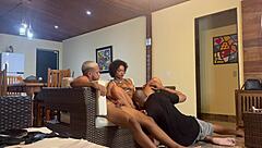 Hey, check out my tattooed Latina stepdaughter thinking she was alone but ends up with three in this fetish clip!