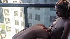 Kashofficials experiences an outdoor encounter as renity love takes charge on the balcony in this amateur ebony strapon scene