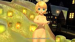 kagamine rin appears in the snowman project diva with a full nude mod modification