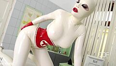 Latex sex goddess in heels does self-spanking and solo masturbation with big tits