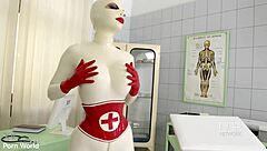 Latex sex goddess in heels does self-spanking and solo masturbation with big tits