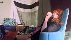 The sexy redheaded tranny named Ms. Head eagerly swallows her own 8-inch vibrating dildo in a solo session. She enjoys the smooth, hairless feel.