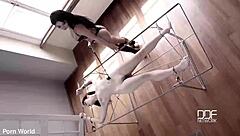 Latex sex goddess in heels does self-spanking and solo masturbation with big tits