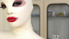 Latex sex goddess in heels does self-spanking and solo masturbation with big tits