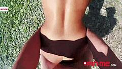 Will Sofia From Pin-Me Com Handle That Cum On Tits In This Wild Outdoor FFM Threesome Pickup?