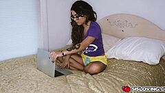 Amina Allure boldly delivers blowjob to stepbro sucking his big cock dry with small tits exposed