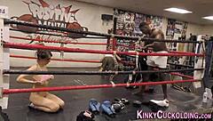 slut gobbles black cock with intense handjob and facial cumshot in femdom humiliation