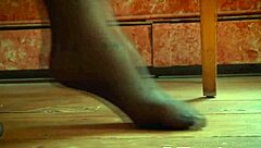 alt submissive gets clit paddling in bondage with heels and stockings