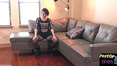 hey, check this ts solo babe with short hair and tattoos getting off with close-up dildo action in her ass 😈🍆