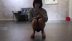 i adore shemale ting xuan's long legs in heels as she masturbates outdoors in the public hotel area