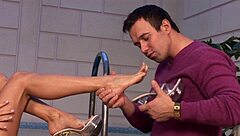 Hey, this blonde milf is teasing with her slutty feet before getting fucked hard