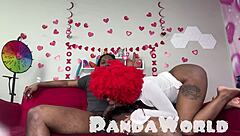 ebony redhead delivers blowjob and squirts while riding big black cock in rough bareback session