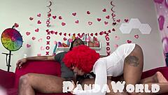 ebony redhead delivers blowjob and squirts while riding big black cock in rough bareback session