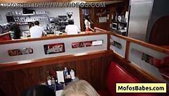 two busty hot sluts elana bunnz and eden west share derek savage bbc in public diner. they get banged hard outdoors in hardcore pov group fuck.