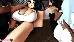 Woman leaves friend at door and enters store to see saleswoman riding big black cock. She touches him and joins for cowgirl fucking.