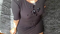 In a passionate pov session, she gives a handjob and blowjob until cumshot covers her hot dress