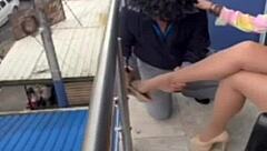 Milf shows off thick legs in nylon pantyhose with teasing moves