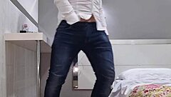 i feel so hot with this huge cock cumming from powerful handjob and sexy male ass moaning in white shirt watch me cum in your mouth