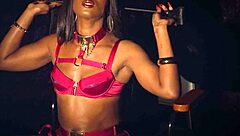 In a teasing display, skinny ebony milf mistress Ana Foxxx slowly strips her lingerie to reveal and show off her black pussy.