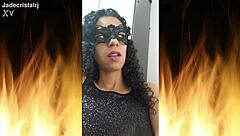 Jade, the spectacular brunette, teases in fishnets and lingerie while flashing her shaved pussy. She gets wet and wild for the camera.