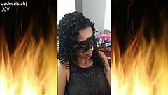 Jade, the spectacular brunette, teases in fishnets and lingerie while flashing her shaved pussy. She gets wet and wild for the camera.