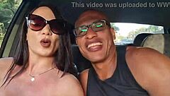 Watch This Hot Latina Milf Flash Her Big Tits and Pussy in a Wild Car Ride! She Takes a Huge Interracial Cock in Casting!