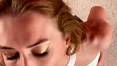 Cute blonde takes deep pounding and massive facial in pov style