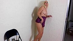 smoking hot blonde stripping down for bent over doggystyle fucking and facial cumshot