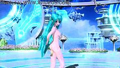 Hatsune Miku appears fully nude in the love song project diva mod.