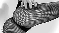 this brunette babe teases in fishnet tights, showing off her ass and feet. she poses in black and white for an interracial fetish vibe.
