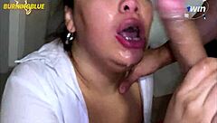 muscular secretary prima drops by for an intense session spitting and giving the world's best blowjob