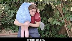 How does this busty petite teen handle rough fuck with deepthroat and handjob?