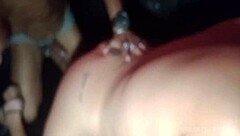 yo, picture this married chick inside the glory hole cabin with two hung dudes