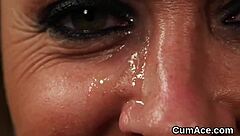 Horny Beauty SWALLOWS Every Drop in Wild BUKKAKE Facial CUMSHOT!