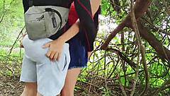 Latina Abby bent over taking monster cock doggystyle outdoors.