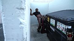 andi ray sneaks behind an alley dumpster to milk rome major's big black cock with blowjob skills
