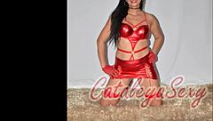 Whoa, this sexy photoshoot features a hot Latina milf in lingerie showing off her long legs and natural tits