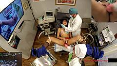 Nurse Channy Crossfire explores squirting orgasms with anal fingering and vibrator toys in a fetish hospital scene