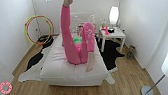 Blonde cowgirl Samantha Rone mounts her dildo for a wild ride. She enjoys solo play in her bedroom.