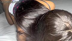 in the dark, the husband caught her giving a blowjob to another guy in this cute fetish group scene