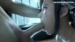 tifa gets big tits blowjob with cum in mouth and cumshot. aerith watches on the side.