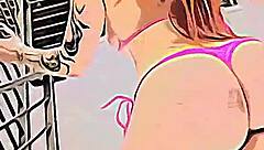 Cartoon features a powerful redhead character in action